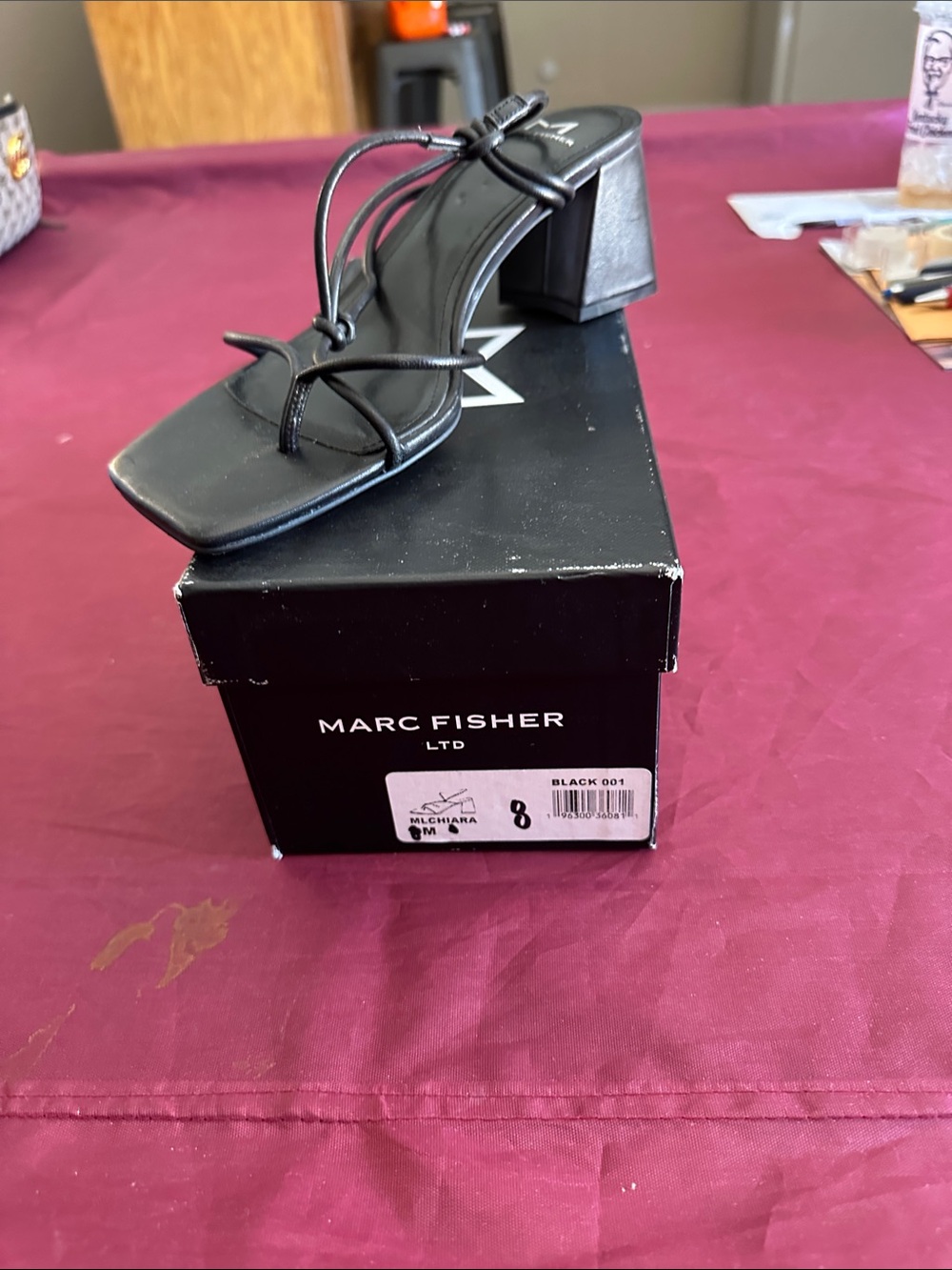 Marc Fisher Black Square Toe Strappy Block Heels
